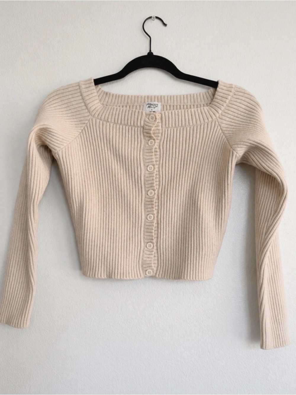 Princess Polly Cream Ribbed Button-Front Cropped Cardigan